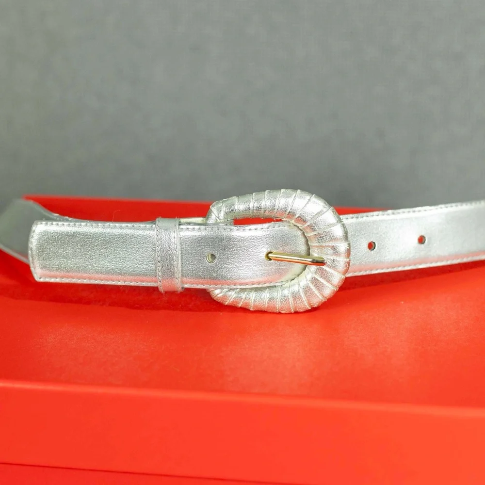 Vintage Silver Leather Belt Size Medium